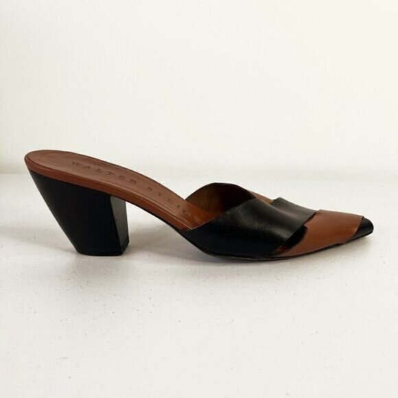 Walter Steiger Brown & Black Leather Block Heel Pointed Toe Sandals - Picture 1 of 5